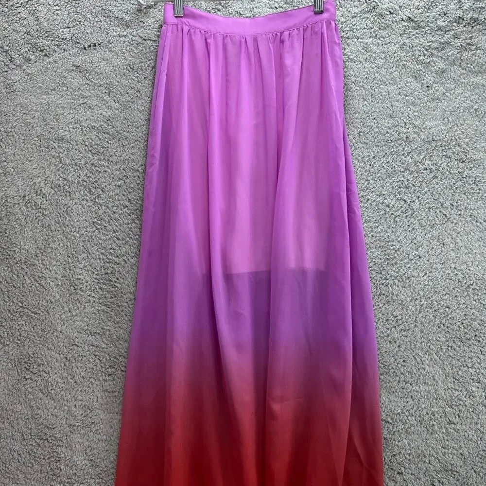 Rhythm Women's XS? Maxi Skirt Multicolor Flowy Lined Elastic Waist Back Zip Boho